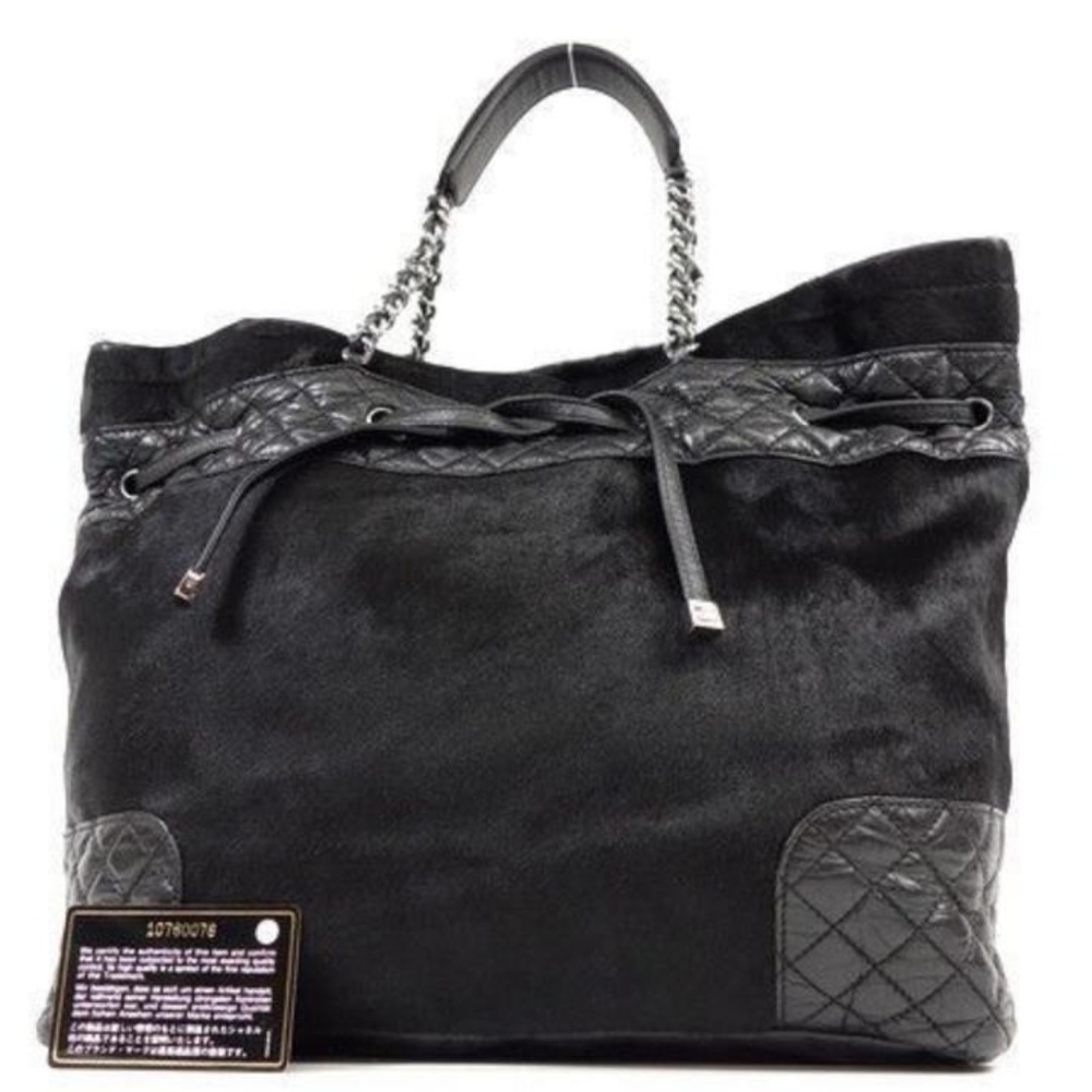 Chanel Quilted Lambskin Pony Hair Chain Tote